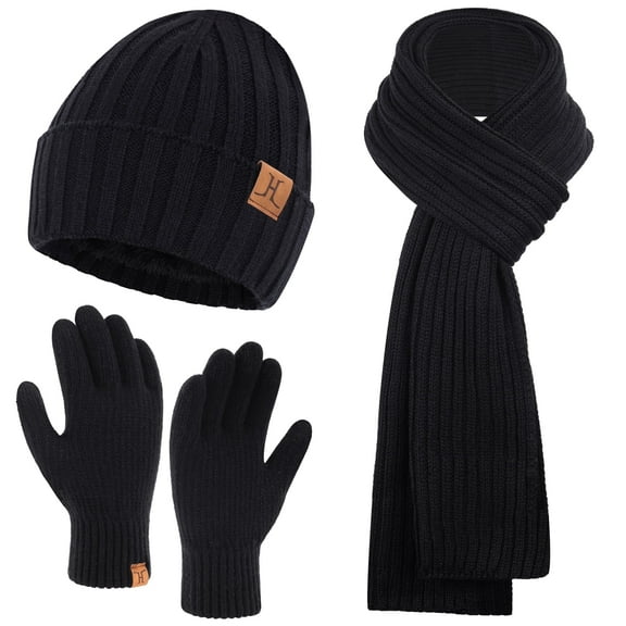 FZ FANTASTIC ZONE Mens Womens Winter Beanie Hat Long Neck Scarf Touchscreen Gloves Set with Warm Fleece Lined Cap Gifts for Men Women Cold Day