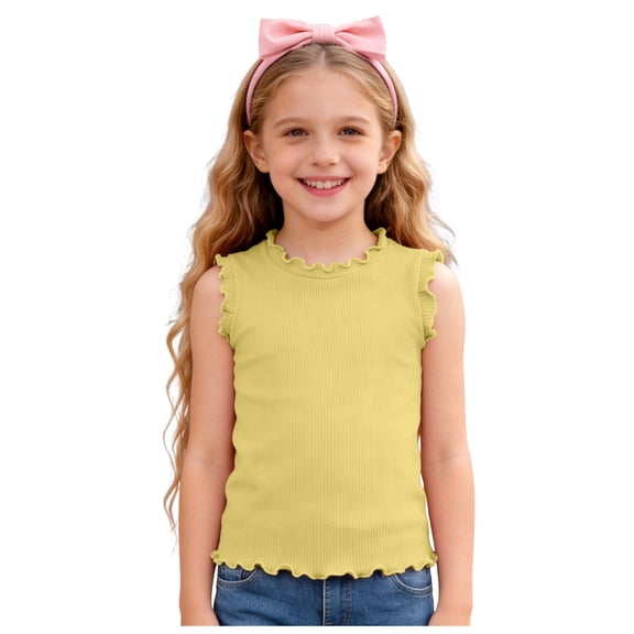 Girls Tank Tops Flowy Loose Fit Sleeveless Shirts Basic Casual Summer Tunic Tops,Yellow