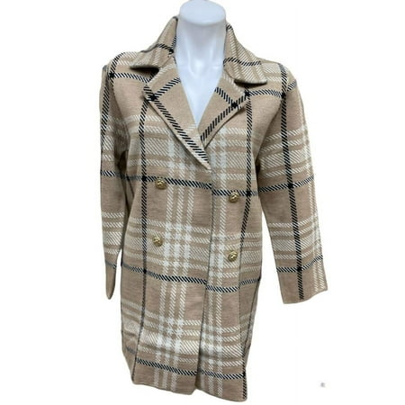 Anne Klein CAMEL Women's Plaid Notch Lapel Open Front Cardigan Sweater US XL