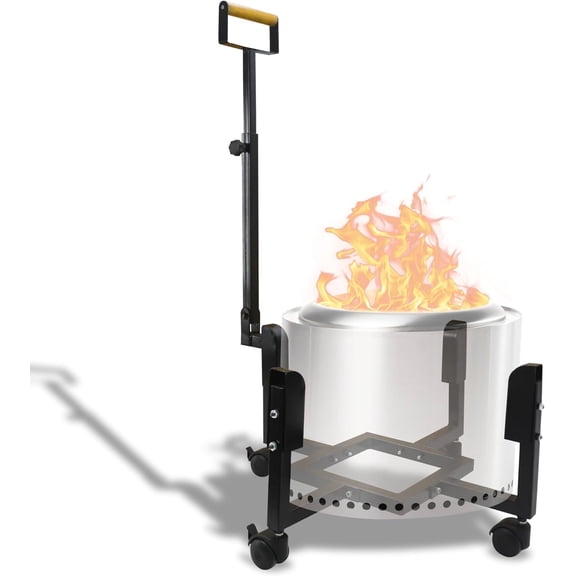 Rolling Stand with Telescopic Handle for Solo Stove Bonfire – 22" Portable Fire Pit Stand for 19.5" Smokeless Fire pits, Heavy Duty Outdoor Fire Pit Trolley Base for Patio, Backyard & Camping