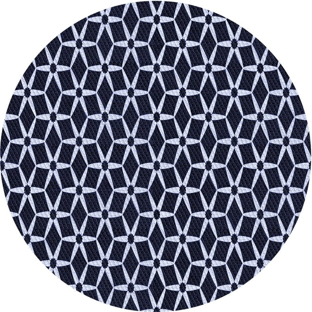 Ahgly Company Tapis Rond Lavable en Machine Intérieur Transitionnel Bleu Nuit, 8 Pieds Rond