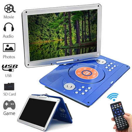 16 inch (Screen is 14") Rotating Screen Portable DVD & Media Player with Remote Control, SD Card Slot and USB Port, Dual Speaker For Gift