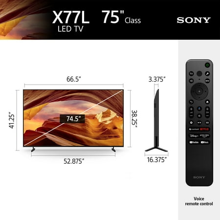 Sony 75” Class X77L 4K Ultra HD LED Smart Google TV KD75X77L - 2023 Model