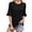 Black, variant on HXWCHs French Terry T-shirt Women's Striped Round Neck Mid Sleeve Solid Color Casual Tee Shirt Comfortable Everyday Basic top M Black