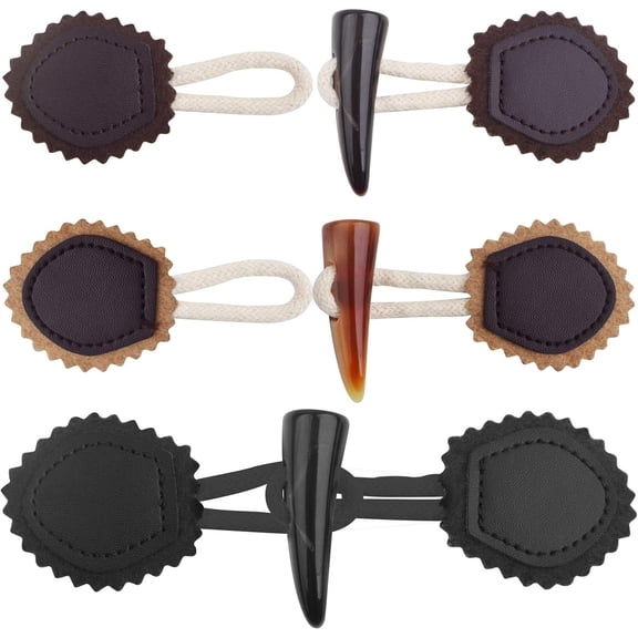 6 Pairs Vintage Resin Horn Coat Buttons Leather Sew-On Toggles Closure Buttons Sewing Accessories for Woolen Coat Clothing Jacket Sweater Windbreaker, 3 Colors