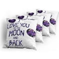 thumbnail image 5 of Ambesonne I Love You Throw Pillow Cover 4 Pack, Universe Moon Heart, 20", Dark Purple, 5 of 7