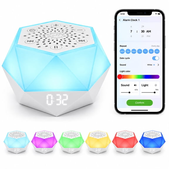 ZNQPLF Baby White Noise Machine, Portable Sound Machine with Night Light, 32 Sounds, Bluetooth, App Control, White