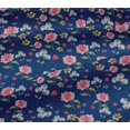 thumbnail image 4 of oneOone Cotton Jersey Royal Blue Fabric Flower & Leaves Watercolor Sewing Material Print Fabric By The Yard 58 Inch Wide, 4 of 4