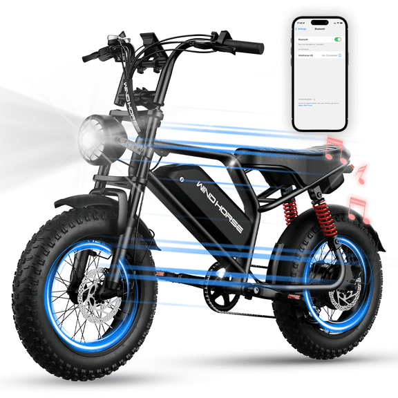 WINDHORSE Electric Bike for Adults, 20 mph 35-65 Miles 16" Fat Tire E Mountain Bike Built-in Speaker, 750W Electric Bicycle UL2849
