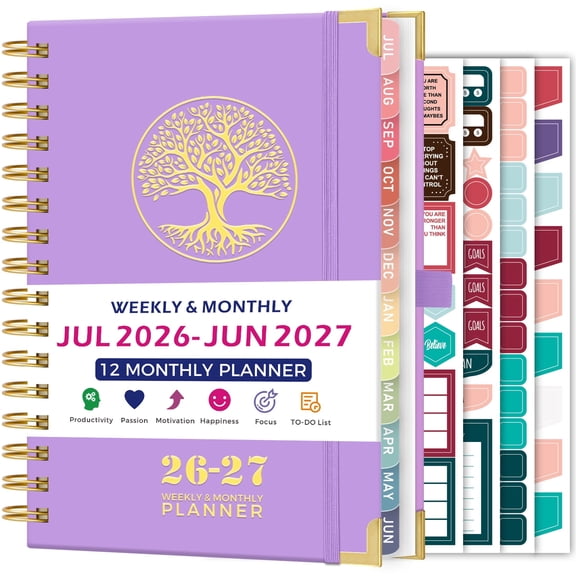NIRMIRO 2026-2027 Academic Planner, Jul. 2026-Jun.2027, Hardcover Weekly & Monthly Planner/Calendar, with Tree Cover, 12 Monthly Tabs, Ruler, for Teachers & Students, 6.5"x8.4"