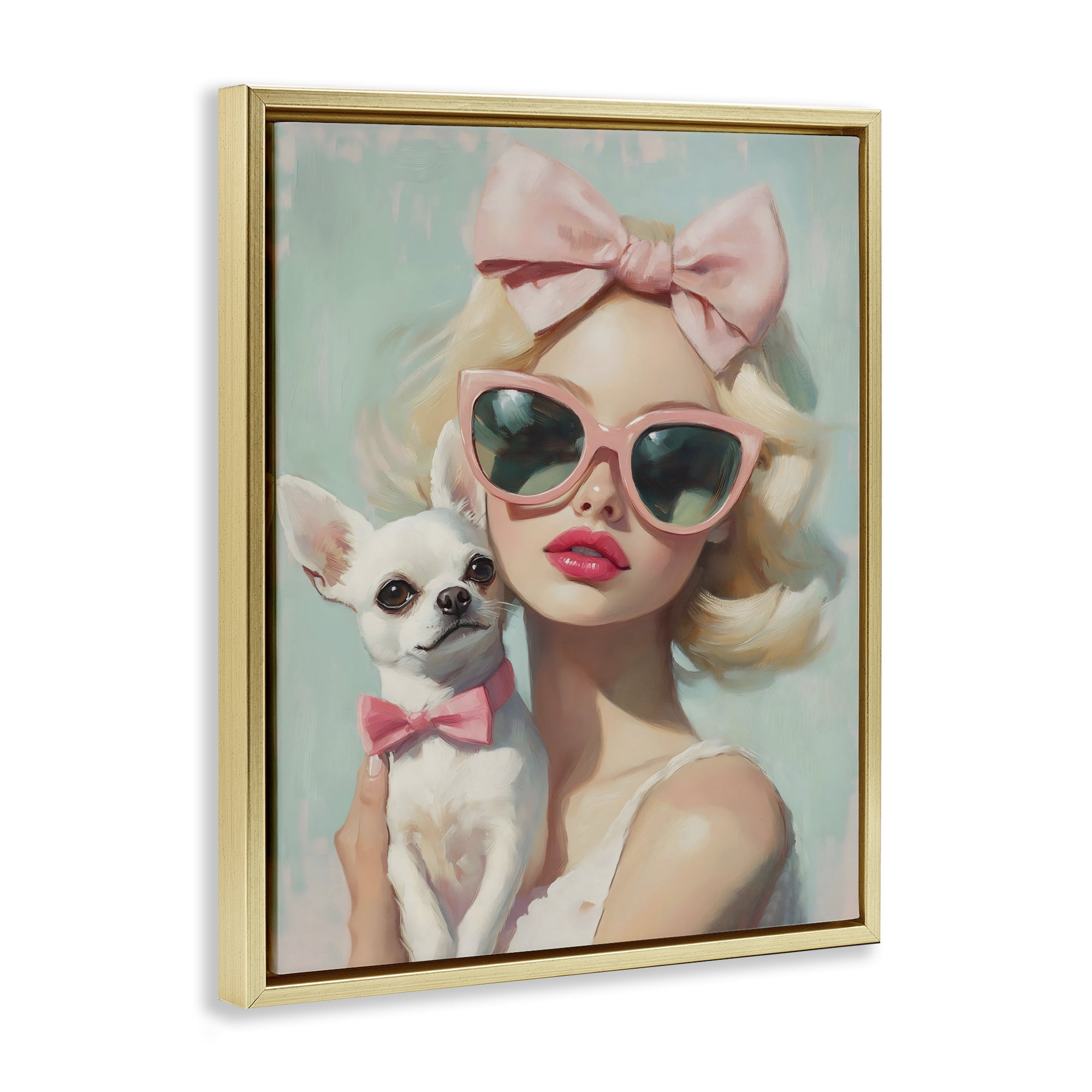 Stupell Industries Girl with Chihuahua Gold Framed Floater Canvas Wall Art, design by The Prints Vibe