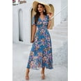 thumbnail image 5 of Women's Floral Maxi Dress Flowy V Neck Empire Waist Summer Wedding Guest Party Casual Chiffon Dress, 5 of 8