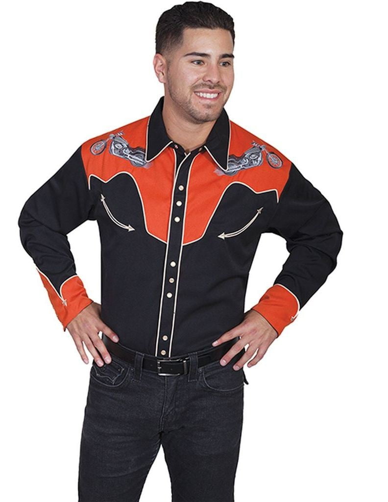 Scully Leather - Scully Western Shirt Mens L/S Snap Embroidered Four ...