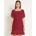 thumbnail image 2 of Moomaya Solid Square Neck Sheath Dress, Puff Sleeve Short Ruffle Hem Dress, 2 of 8
