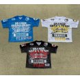 thumbnail image 2 of Camiseta de manga corta holgada con cuello en V y estampado de letras de marca de moda de calle estadounidense Y2k para mujer y hombre, 2 of 3