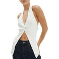 thumbnail image 1 of SUNSIOM Women's Knit Halter Tank Tops Solid Color Ribbed Backless Split Hem Slim Vest Streetwear, 1 of 6