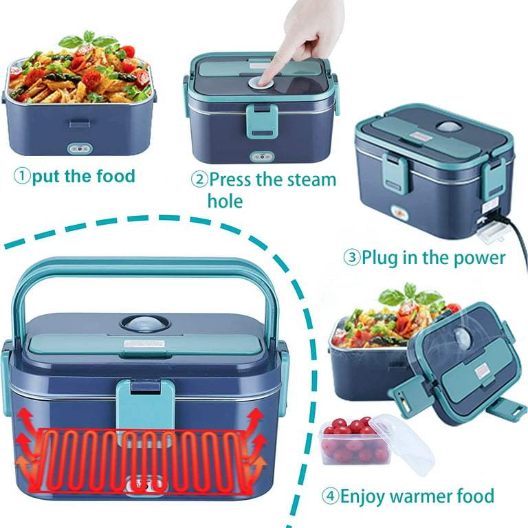 CHARMDOO Electric Lunch Box, 80W Portable Lunch Warmer Food Heater for  Adults Car/Truck/Office 12/24/110V, Fast Heating Lunchbox with Leak Proof  Lid SS Container, Grayish Blue - Yahoo Shopping