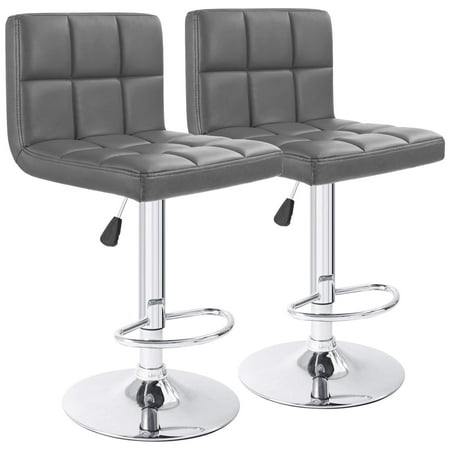 Lacoo Adjustable Armless Swivel Bar Stools with PU Leather, Set of Two in Gray