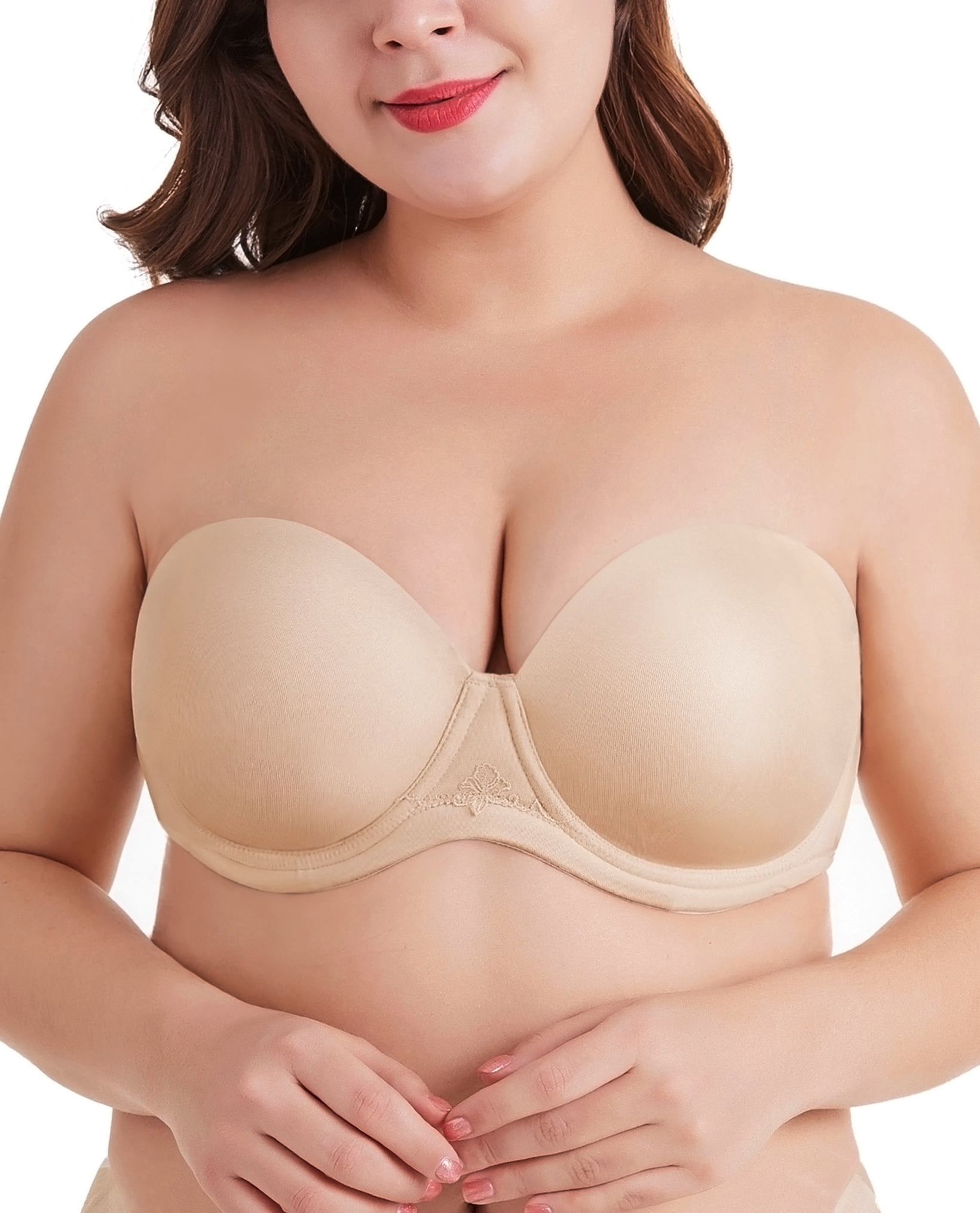 Exclare Women's Multiway Strapless Bra Full Figure Underwire Contour Beauty  Back Plus Size Bra(Beige,36H)