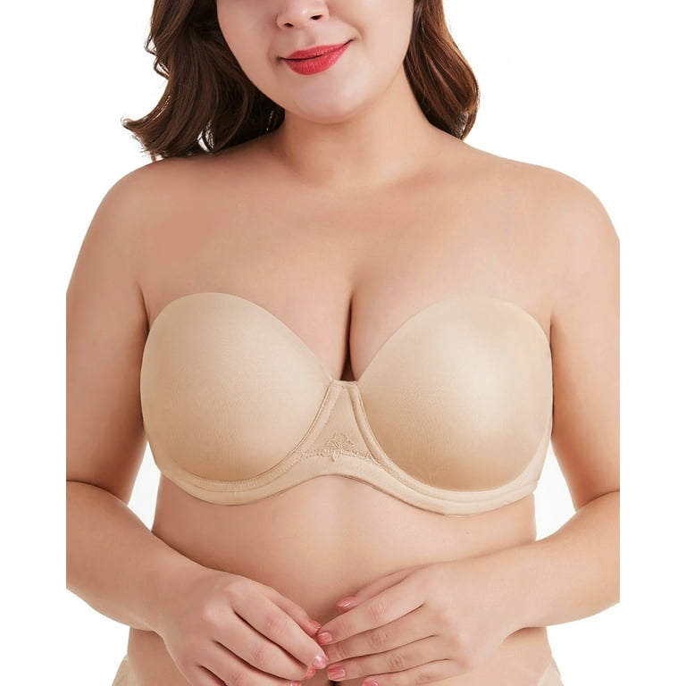 Exclare Women's Multiway Strapless Bra Full Figure Underwire Contour Beauty  Back Plus Size Bra(Beige,42DDD)