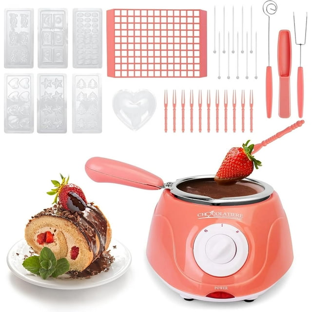 Fondue Set Electric Pot Chocolate Melting Pot Gift Set Candy Making or Fondue Fountain Kit with DIY Mold and Accessories for Candy Chocolate Milk Cheese Candy, Present for Her (Single Pot)