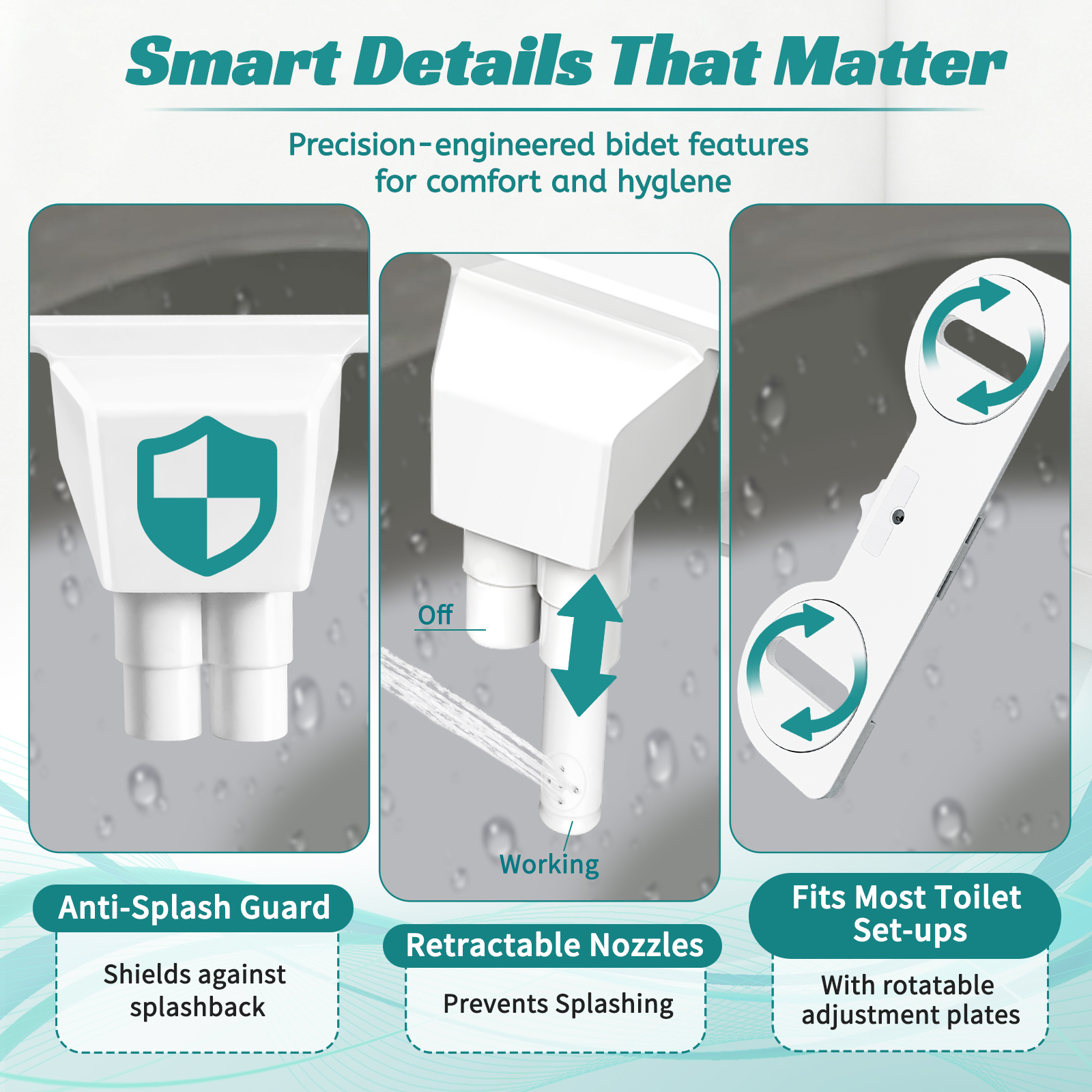 QUITEDEW Dual Nozzle Non-Electric Bidet Toilet Attachment,Self-Cleaning,Adjustable Water Pressure Control with Filtration,White
