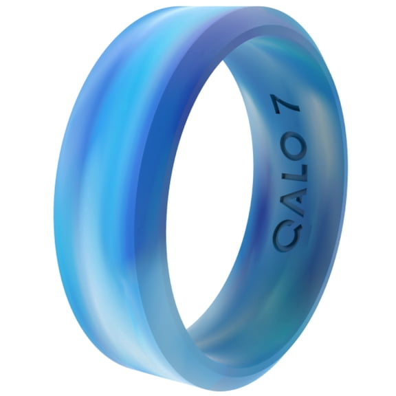 QALO Women's Rubber Silicone Ring - Blue Glow Modern Ring Size 08