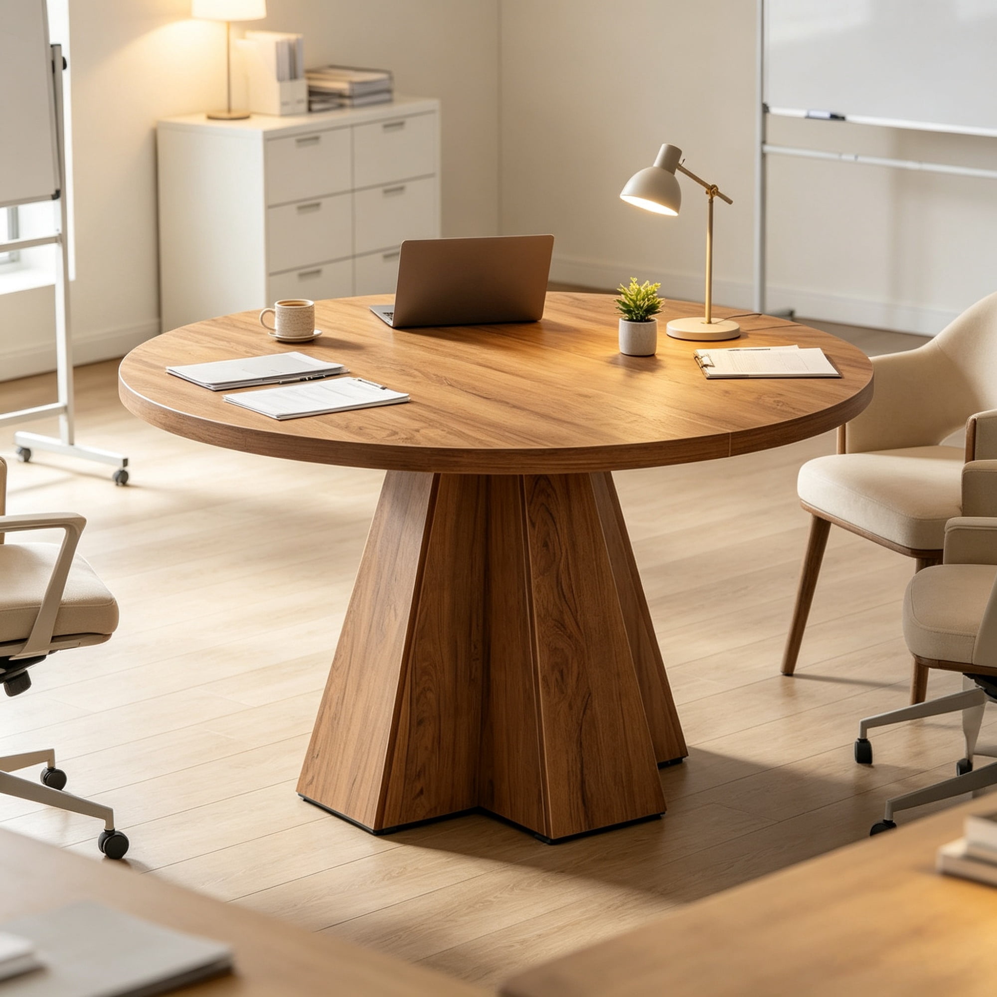 Small Round Conference Table, Durable Meeting Table with Reinforced Tabletop