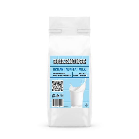 Brickhouse Instant Non-Fat Dry Milk Powder, 8 oz - Nonfat Milk Powder, Just Add Water, Hot or Cold Beverage Use