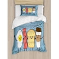thumbnail image 1 of Bacon Duvet Cover Set Twin Size, Cute Image of an Egg Bacon Toast Bread and Cup of Coffee as Morning Best Friends, Decorative 2 Piece Bedding Set with 1 Pillow Sham, Multicolor, by Ambesonne, 1 of 3