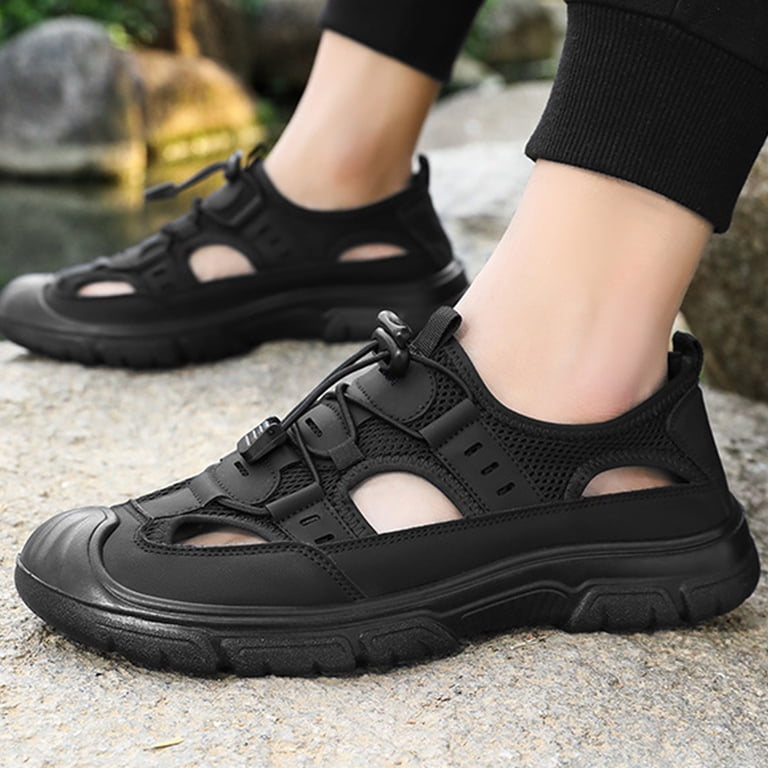 black dress sandals men Grmtclth Thick Sole Closed Toe for Wear Resistant Leather Mesh Breathable Adjustable Quick Lace Outdoor Trekking Sandals (us/10.5) Built with the same