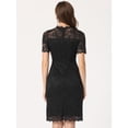 thumbnail image 4 of Vestido Elegante De Encaje Floral Para Mujer, Cuello Redondo, Manga Corta, Vestidos De Fiesta De Cóctel Negro XL, 4 of 6