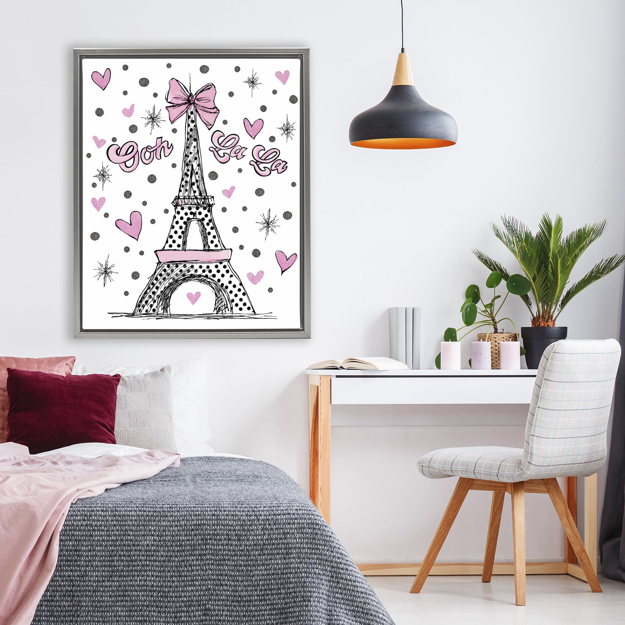 Stupell Industries Ooh La La Polka Dots Eiffel Gray Framed Floater Canvas Wall Art, design by Jess Stempel