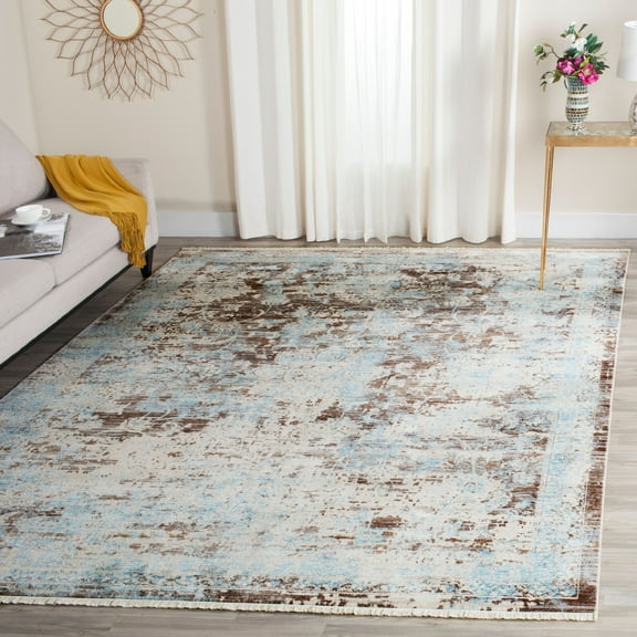 SAFAVIEH Vintage Persian Branislav Floral Bordered Polyester Rug, Brown/Light Blue, 6'x9'