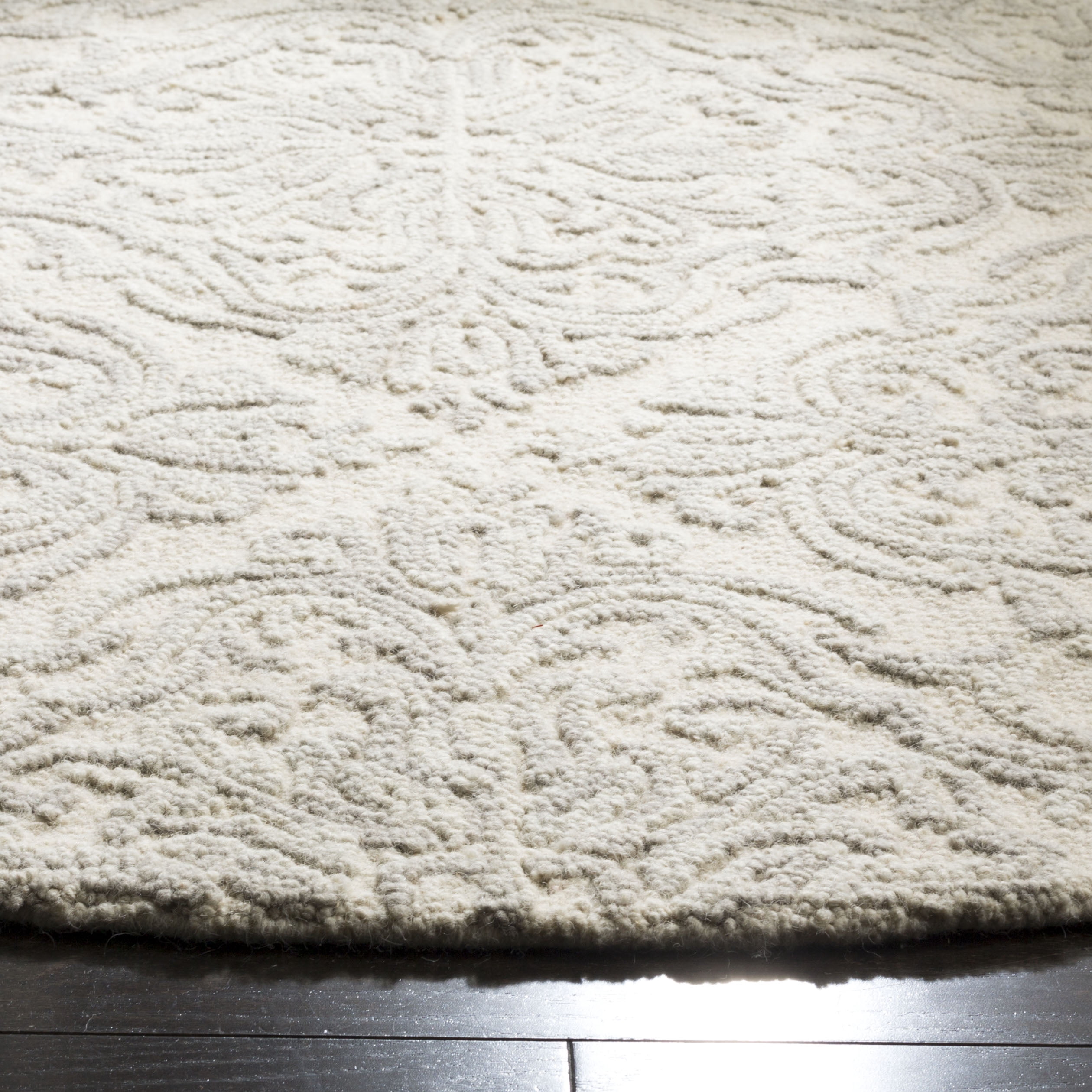 SAFAVIEH Blossom Githa Geometric Wool Area Rug, Ivory/Grey, 8' x 8' Round