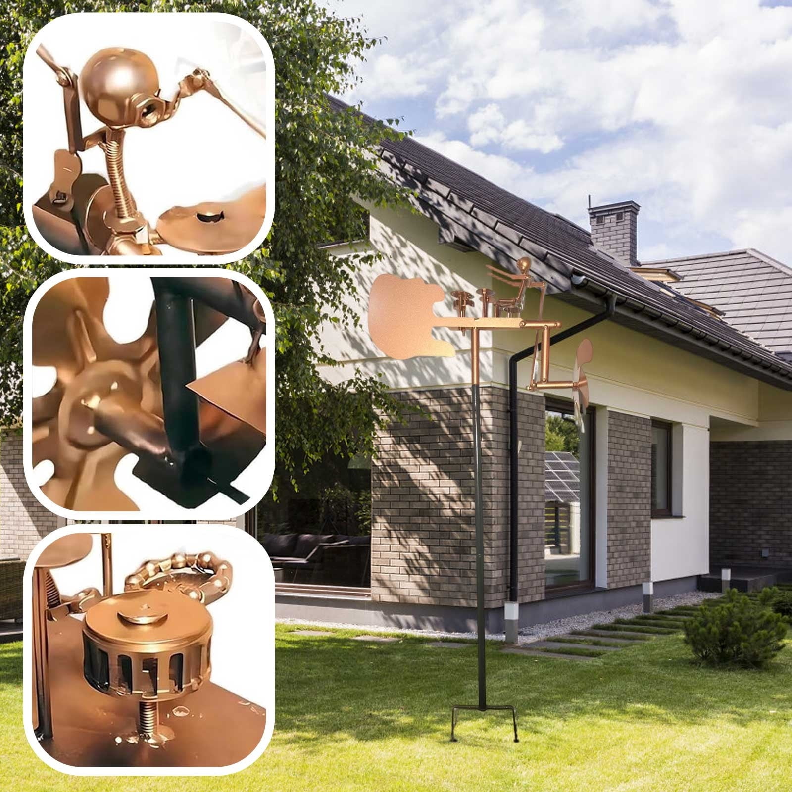 Cthrlog Drummer Windmill Metal Sculpture, Wind-Powered Spinning Kinetic Art, Creative Garden Decoration for Outdoor Patio and Yard, Handmade Iron Weatherproof, Ships Separately with English Manual