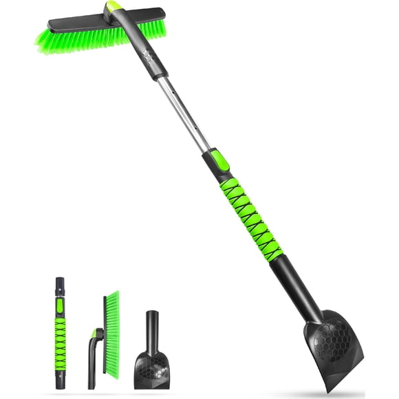 Cepillo para nieve SEAAES extensible de 114 cm con raspador de hielo, verde