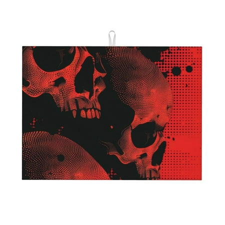 

Jgfou Red And Black Abstract Skull Print Dish Drying Mat Large Dish Drying Mats for Kitchen Counter Easy Clean Dish Mat Kitchen Drying Mat 18 x24
