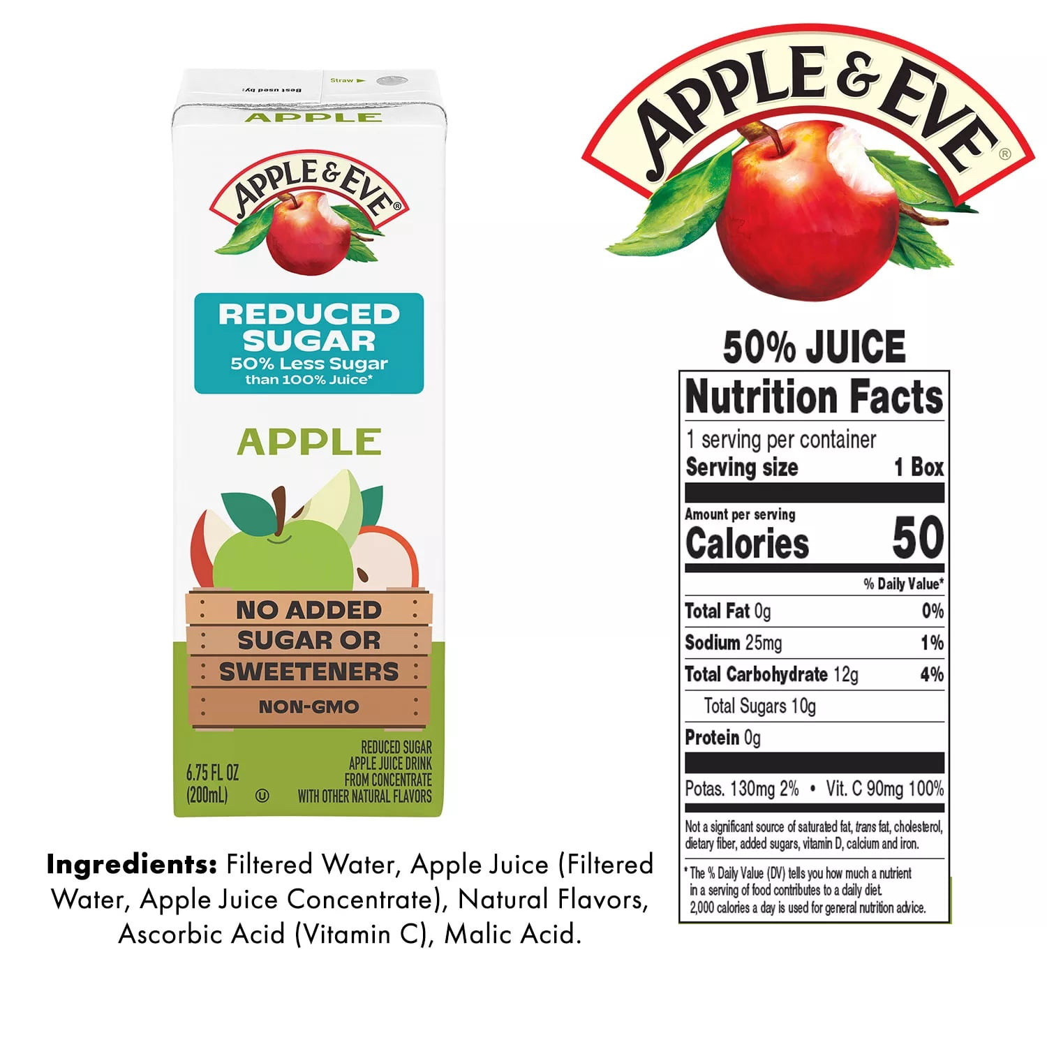 Apple & Eve Juice Reduced Sugar Variety Pack, 6.75 Fluid Ounce (Pack of 40)
