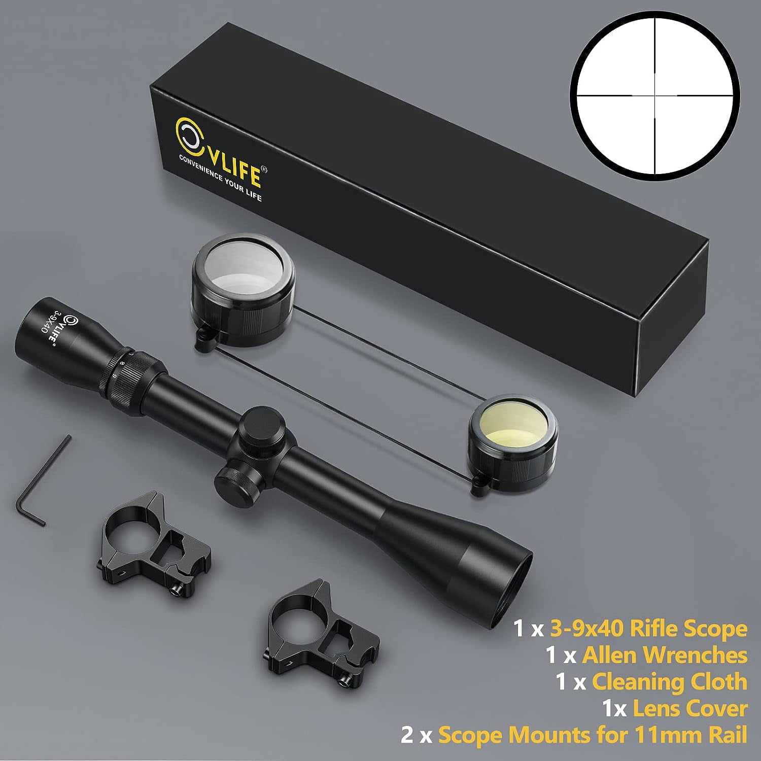 CVLIFE 3-9x40 Scope with 11mm Free Dovetail Mounts