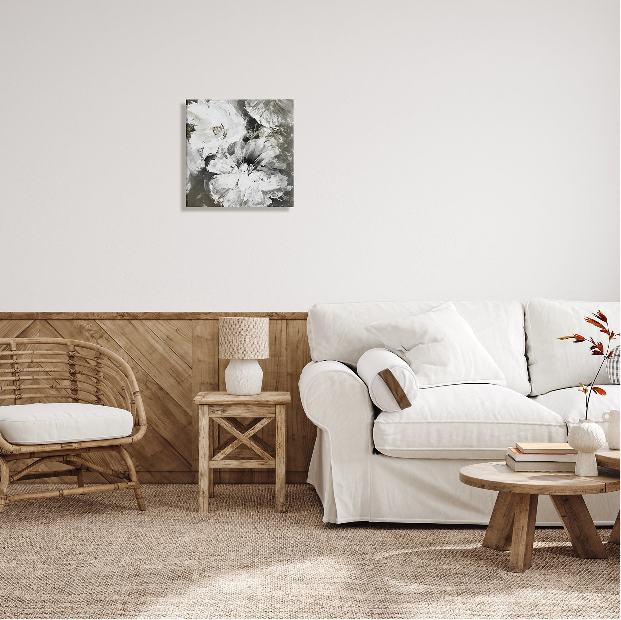 Stupell Industries Abstract White & Grey Flowers Botanical & Floral Painting Gallery Wrapped Canvas Print Wall Art, 17 x 17