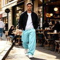thumbnail image 6 of Men's Oversized Baggy Casual Sweatpants, Elastic Drawstring Waist Loose Wide Leg Trousers, Soft Comfort Knit Bottoms With Practical Side Pockets For Streetwear Daily Activities Sky Blue M, 6 of 8