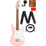 Fender Squier 3/4-Size Kids Mini Stratocaster Electric Guitar Bundle with Cable, Tuner, Strap, Picks, Play Online Lessons, and Austin Bazaar Instructional DVD, Shell Pink