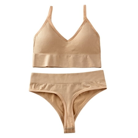 

Deepwonder Women Bra Panties Set Female Seamless Racerback Sports Bra Bralette G-String Thong Lingerie Set Underwear Fitness Activewear