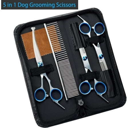 Stainless Steel Pet Grooming Scissors Kit - Curved Tip, Professional Dog Grooming Shears and Thinning Shears for Safe Trimming