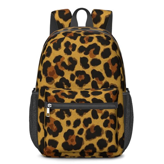 Brown and Orange Leopard Print 17" School Backpacks for Teens,Waterproof Oxford Fabric,S-Shape Padded Straps for School,Travel,Hiking,Camping