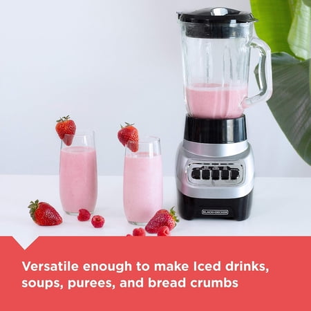 BLACK+DECKER BL1230SG POWERCRUSH 6-CUP COUNTERTOP BLENDER WITH GLASS JAR AND 4-SPEED SETTINGS, 700W MOTOR, SILVER
