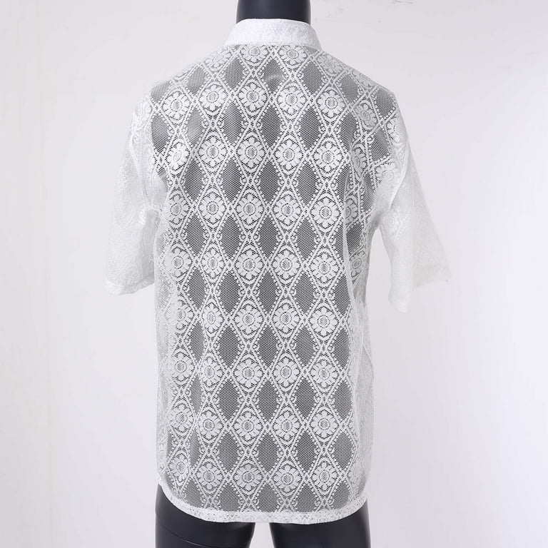 Hawaiian Shirt For Men Cotton Blend Simple Flower Lace Button Short Sleeve  Top Mens T Shirt With Pockets White White XL