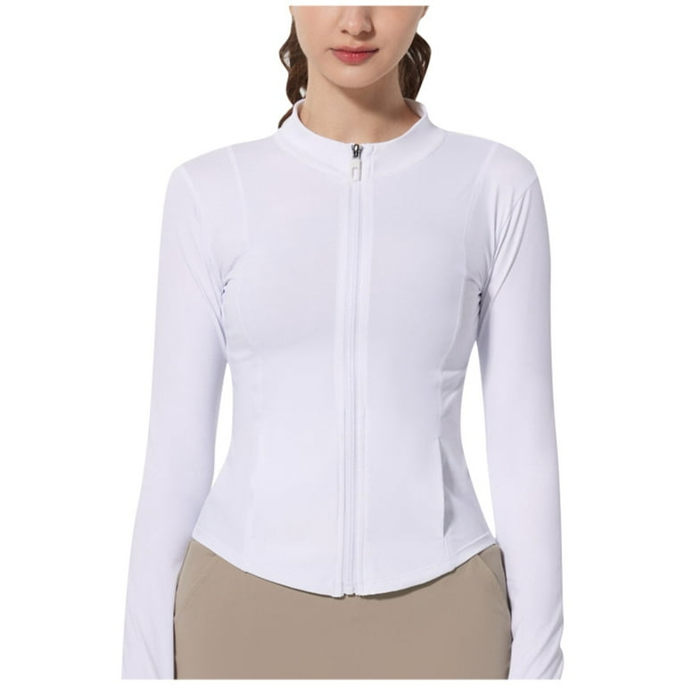 YOUSNH Summer Lightweight Yarn Sun Jacket Ice Skin Coat Workout Jacket for Yoga Tight Fit Fingertip Sleeves Womens Coats White S