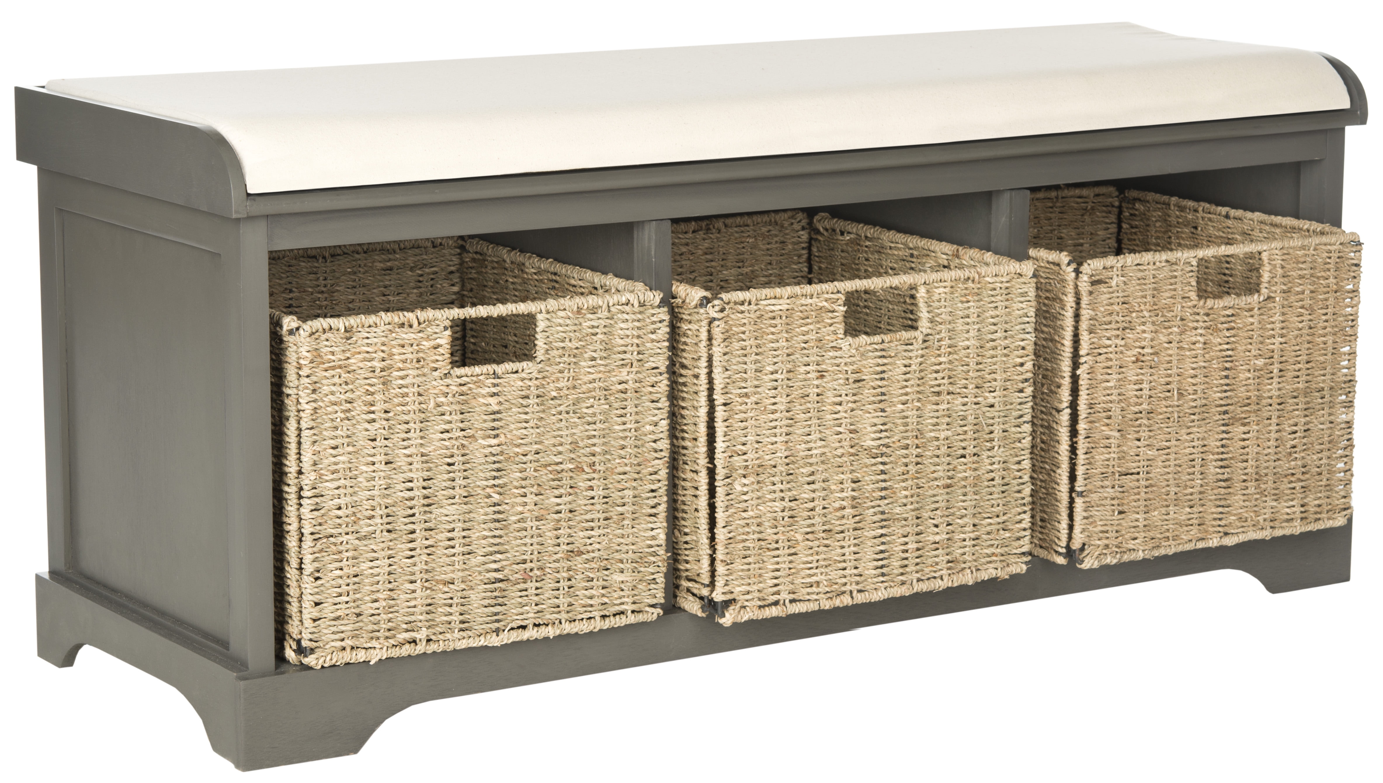 Safavieh Lonan 3 Wicker Basket Storage, Outdoor Wicker Storage Bench With Cushion